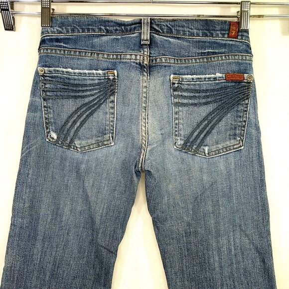 7 For All Mankind DOJO Capri Cropped Jeans Women Size 28 Light Wash Rip Distress - Picture 6 of 10
